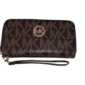 Michael Kors Large Zip Around Logo Wallet Wristlet